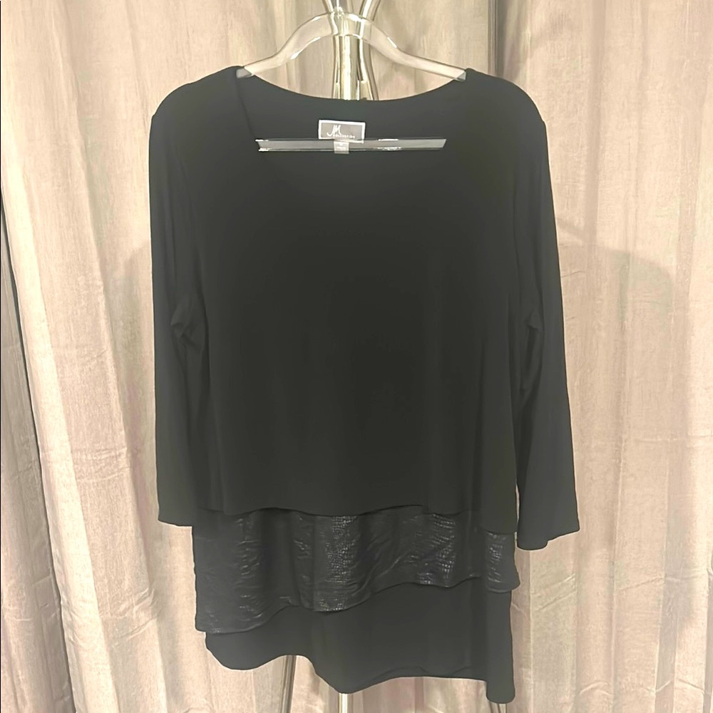 JM Collection Black Asymmetrical 3/4 Sleeve Blouse